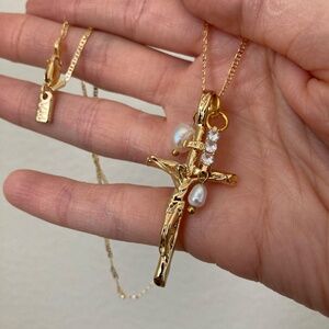New Vanessa Mooney charm necklace pearl cross charm jewelry necklace statement